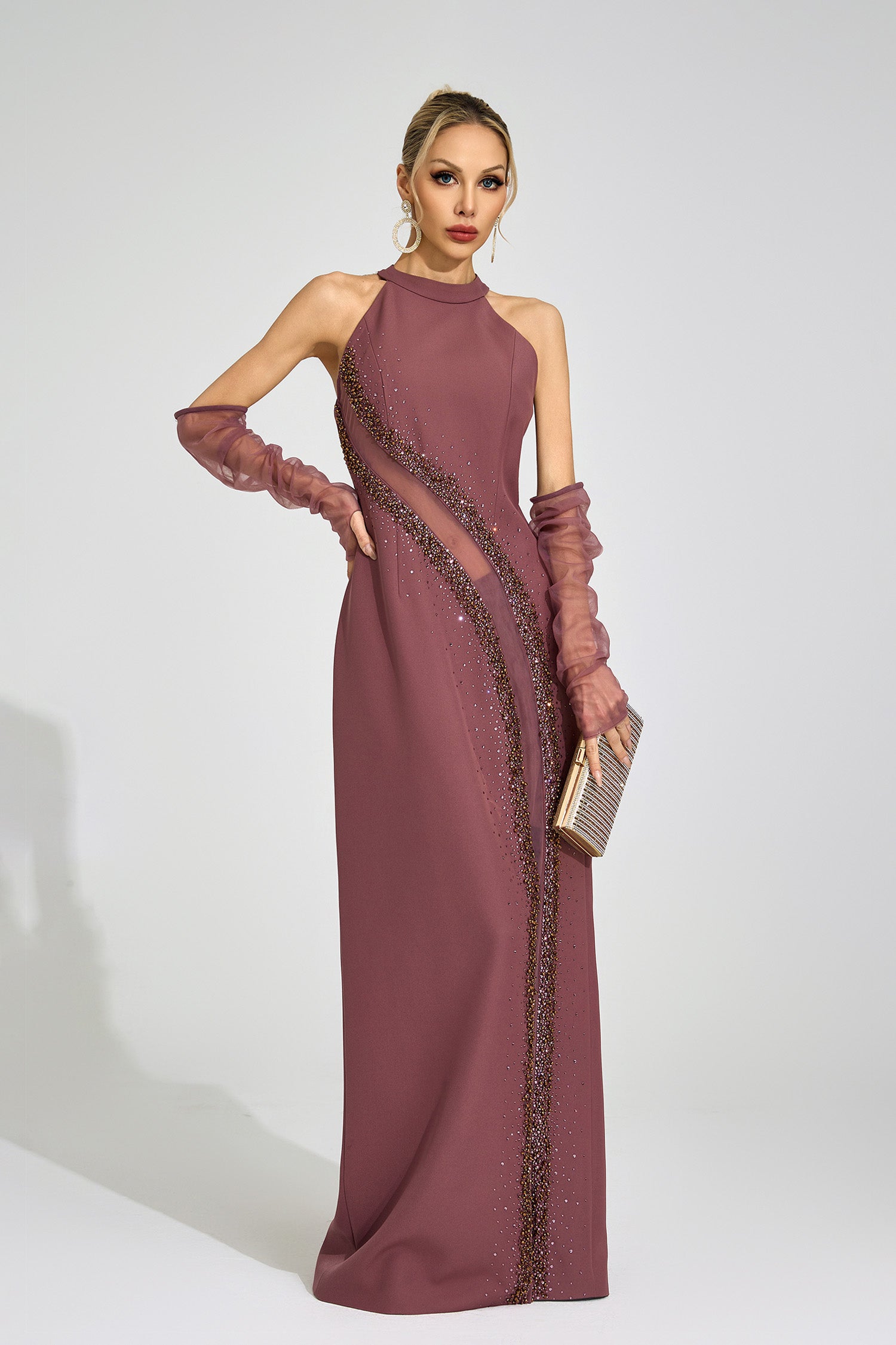 Zoryrin Brown High Neck Maxi Dress