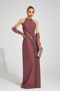 Zoryrin Brown High Neck Maxi Dress