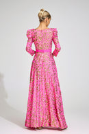 Xyrisza Rose Red Sequin Maxi Dress