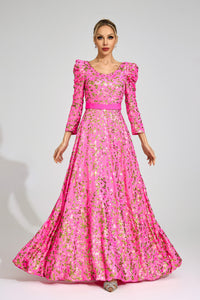 Xyrisza Rose Red Sequin Maxi Dress