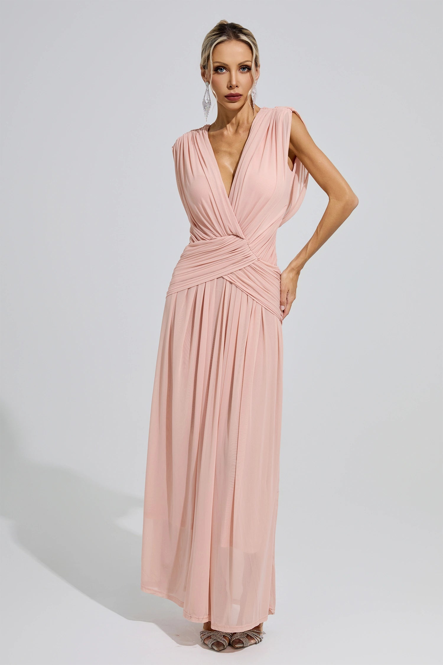 Fredrica Pink Sleeveless Ruched Maxi Dress