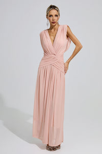 Fredrica Pink Sleeveless Ruched Maxi Dress