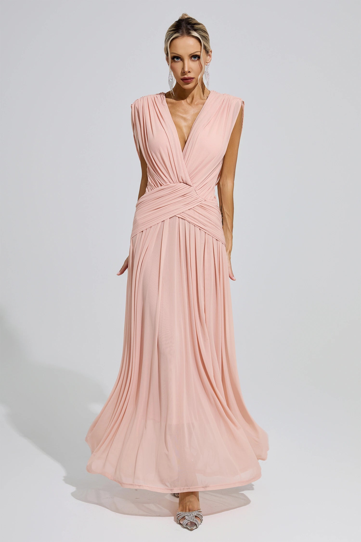 Fredrica Pink Sleeveless Ruched Maxi Dress