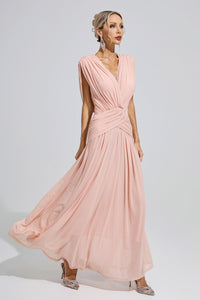 Fredrica Pink Sleeveless Ruched Maxi Dress