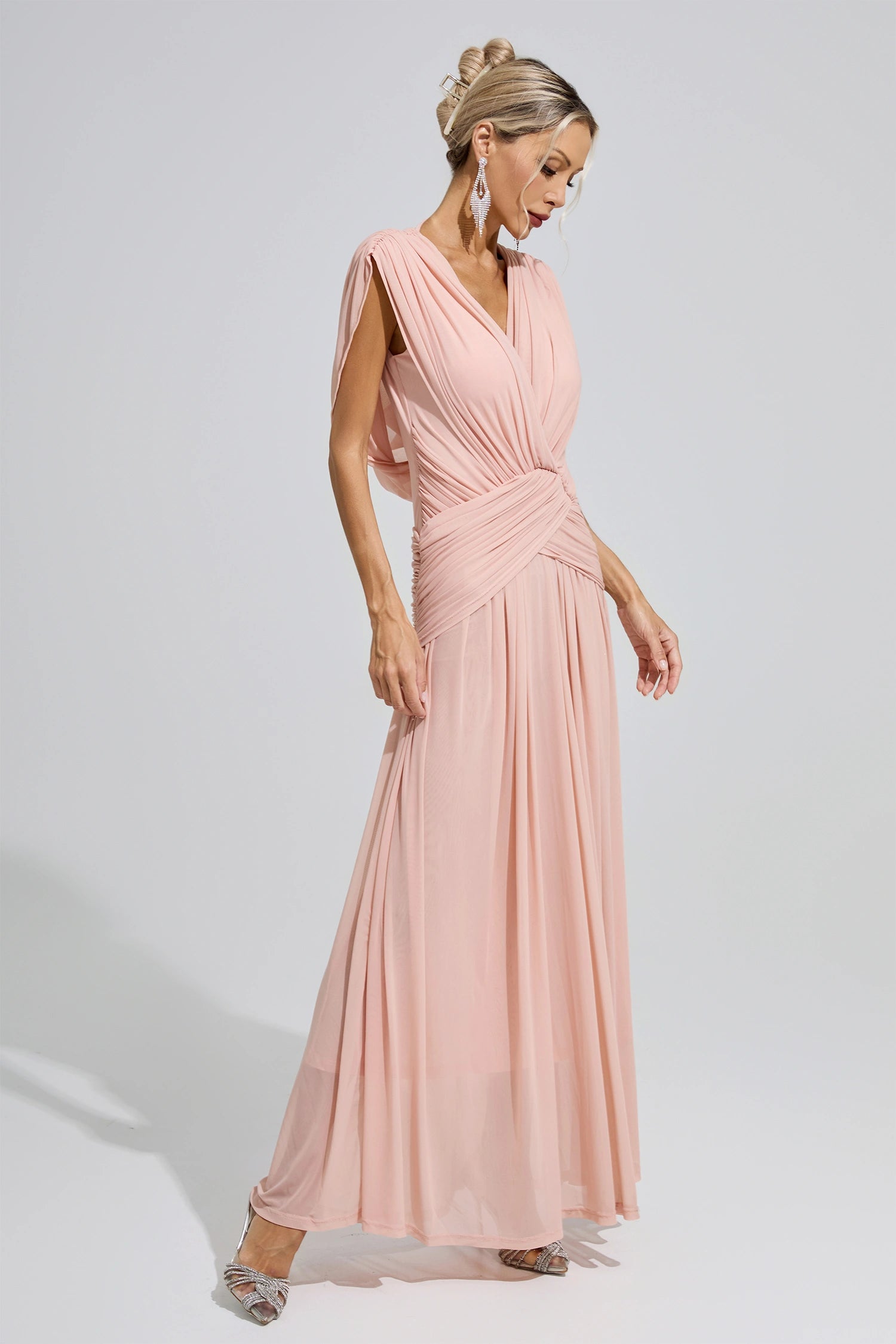 Fredrica Pink Sleeveless Ruched Maxi Dress