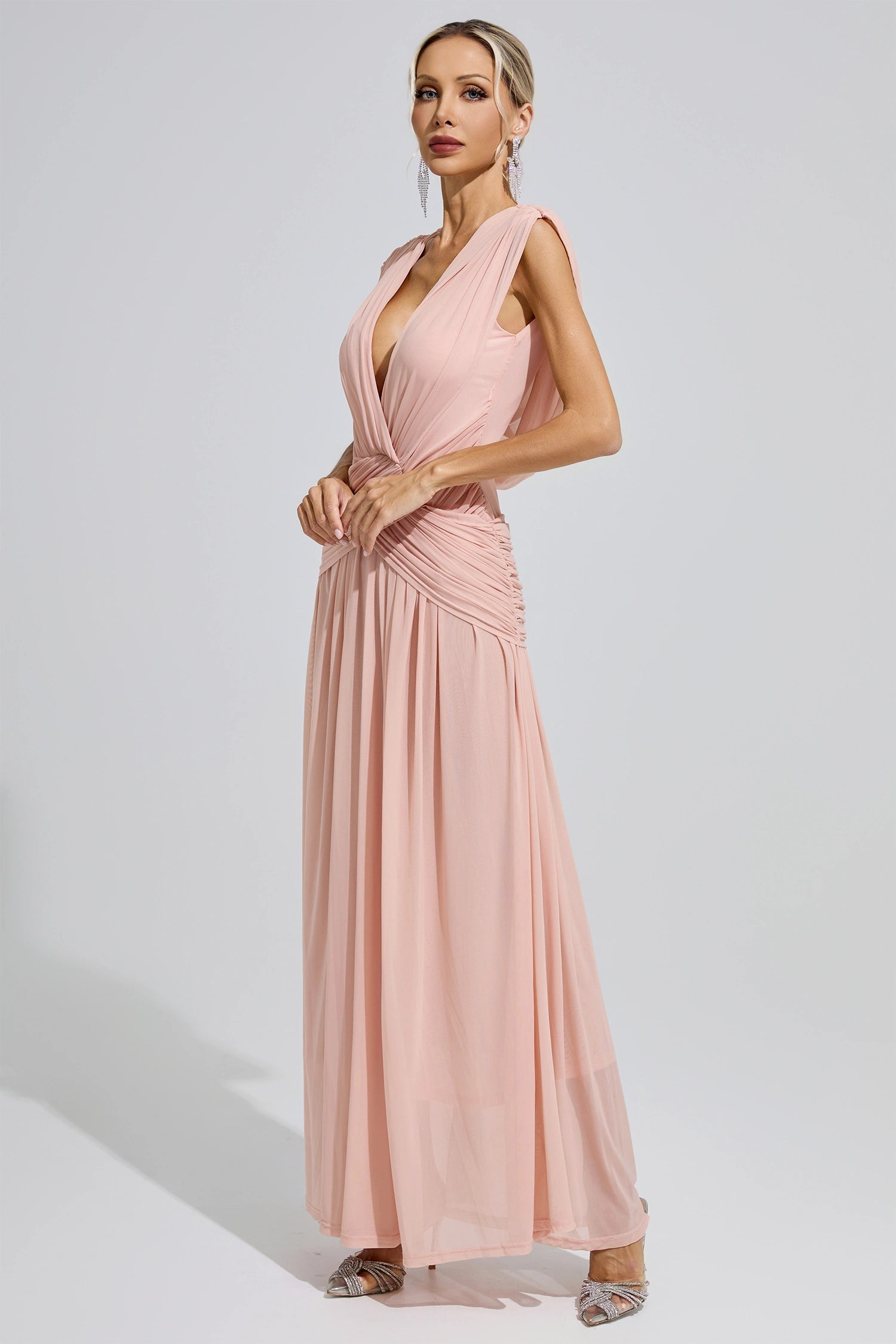 Fredrica Pink Sleeveless Ruched Maxi Dress