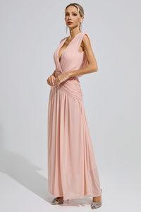 Fredrica Pink Sleeveless Ruched Maxi Dress