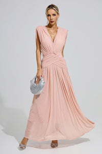 Fredrica Pink Sleeveless Ruched Maxi Dress