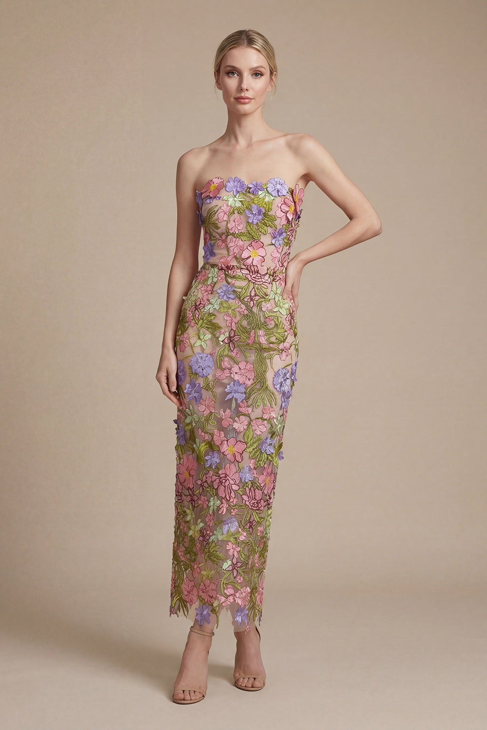 Wyral Floral Strapless Ankle Dress