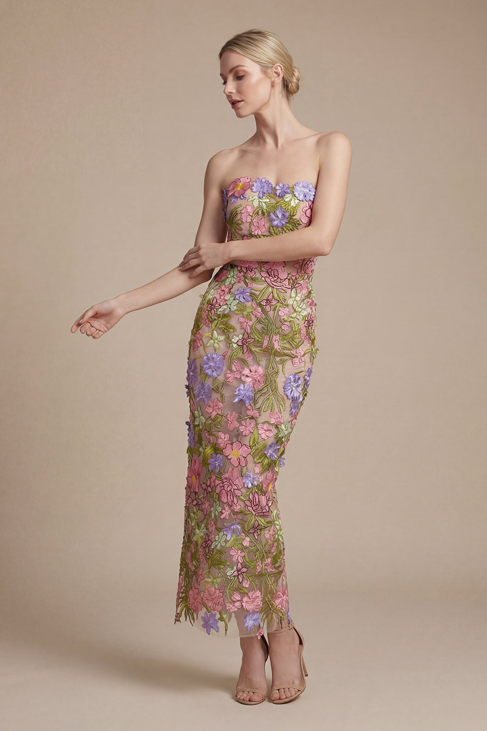 Wyral Floral Strapless Ankle Dress