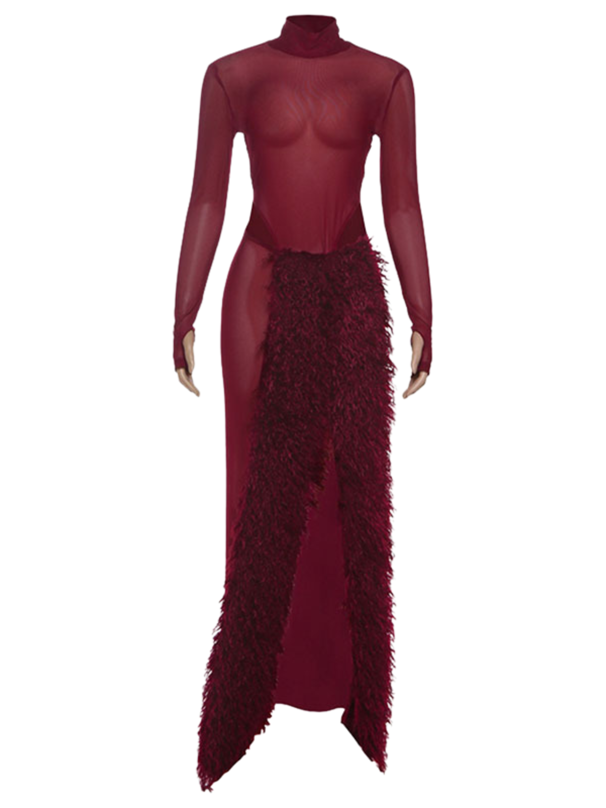 Birch High Neck Split Mesh Skirt Set