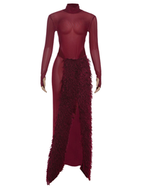 Birch High Neck Split Mesh Skirt Set