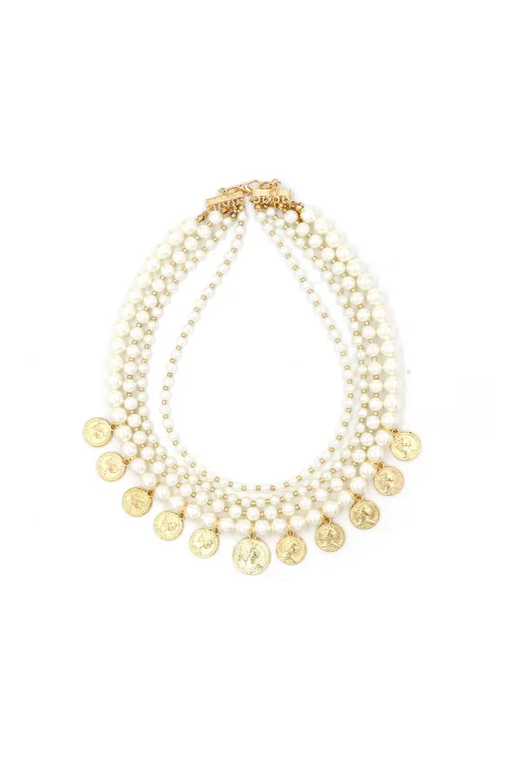 Lyrviel Pearl Gold Coin Necklace