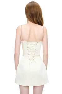Galian Cream White Color Block Mini Dress