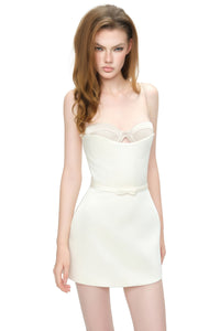 Galian Cream White Color Block Mini Dress