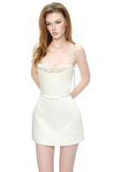 Galian Cream White Color Block Mini Dress