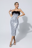 Sicily Feather Sequin Midi Dress