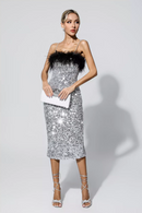 Sicily Feather Sequin Midi Dress