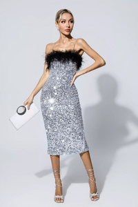 Sicily Feather Sequin Midi Dress
