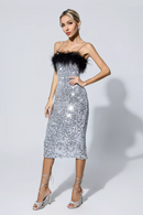 Sicily Feather Sequin Midi Dress