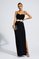 Nyellie Scalloped Mesh Insert Maxi Dress In Black