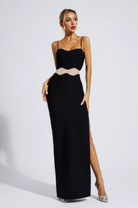 Nyellie Scalloped Mesh Insert Maxi Dress In Black