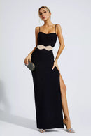 Nyellie Scalloped Mesh Insert Maxi Dress In Black