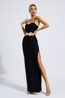 Nyellie Scalloped Mesh Insert Maxi Dress In Black