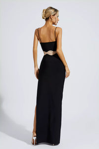 Nyellie Scalloped Mesh Insert Maxi Dress In Black