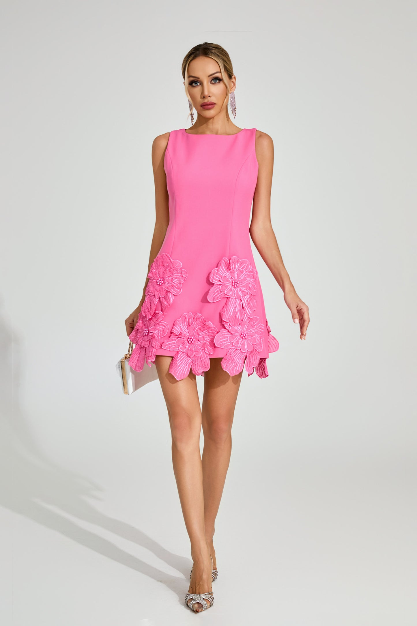 Dyren Floral Applique Mini Dress In Pink