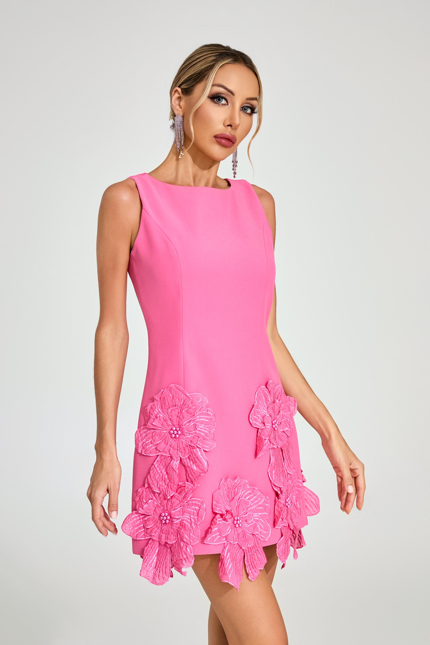 Dyren Floral Applique Mini Dress In Pink