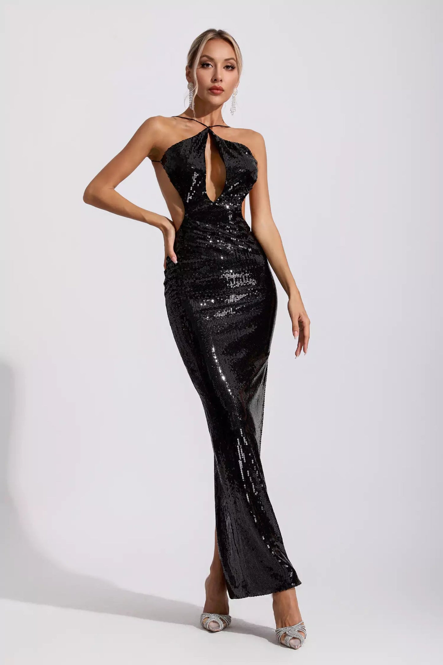 Sephra Front Cutout Backless Maxi Dress In Black