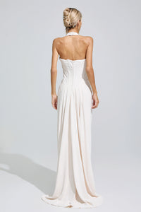 Funda White Diamond Halternecck Maxi Dress
