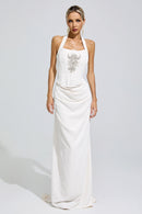 Funda White Diamond Halternecck Maxi Dress