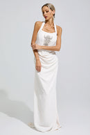 Funda White Diamond Halternecck Maxi Dress