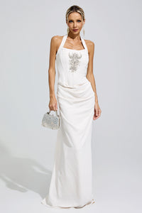 Funda White Diamond Halternecck Maxi Dress
