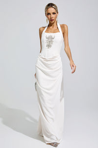 Funda White Diamond Halternecck Maxi Dress