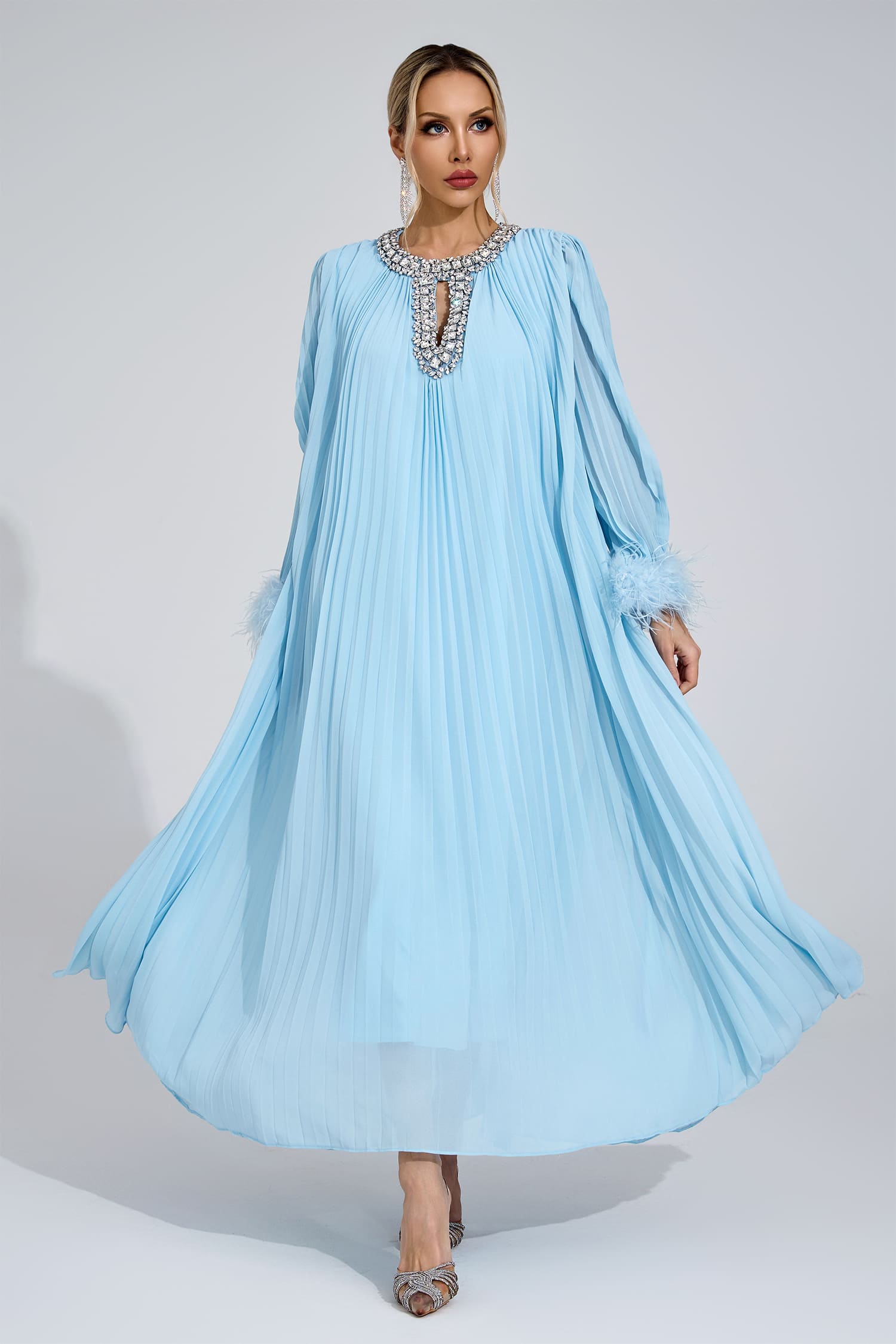 Joran Blue Feather Maxi Dress