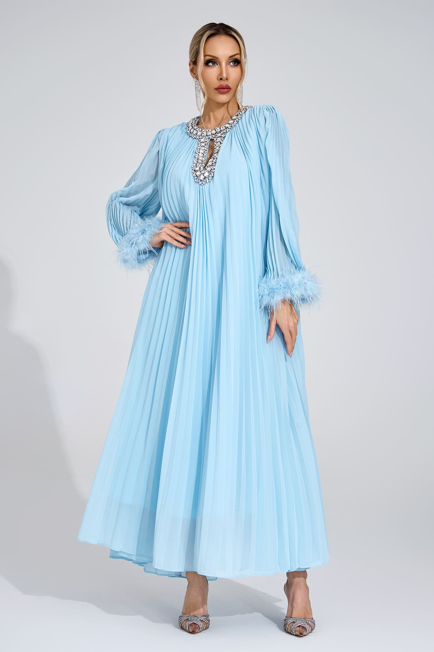 Joran Blue Feather Maxi Dress