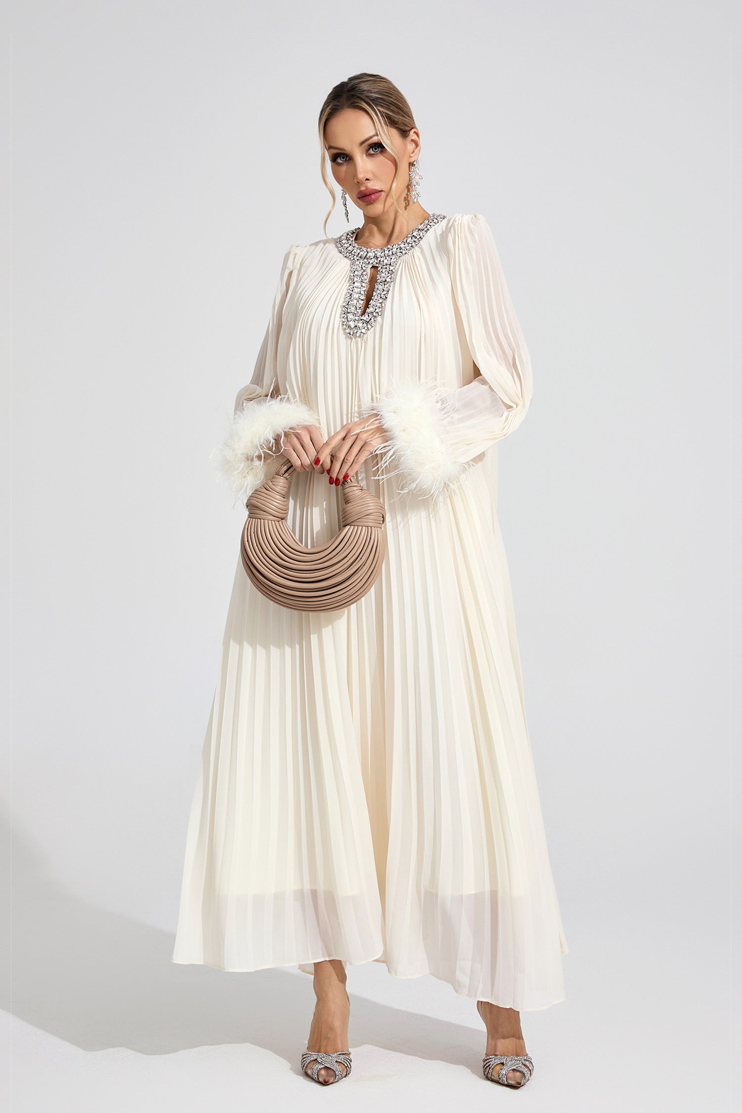 Joran Apricot Feather Maxi Dress