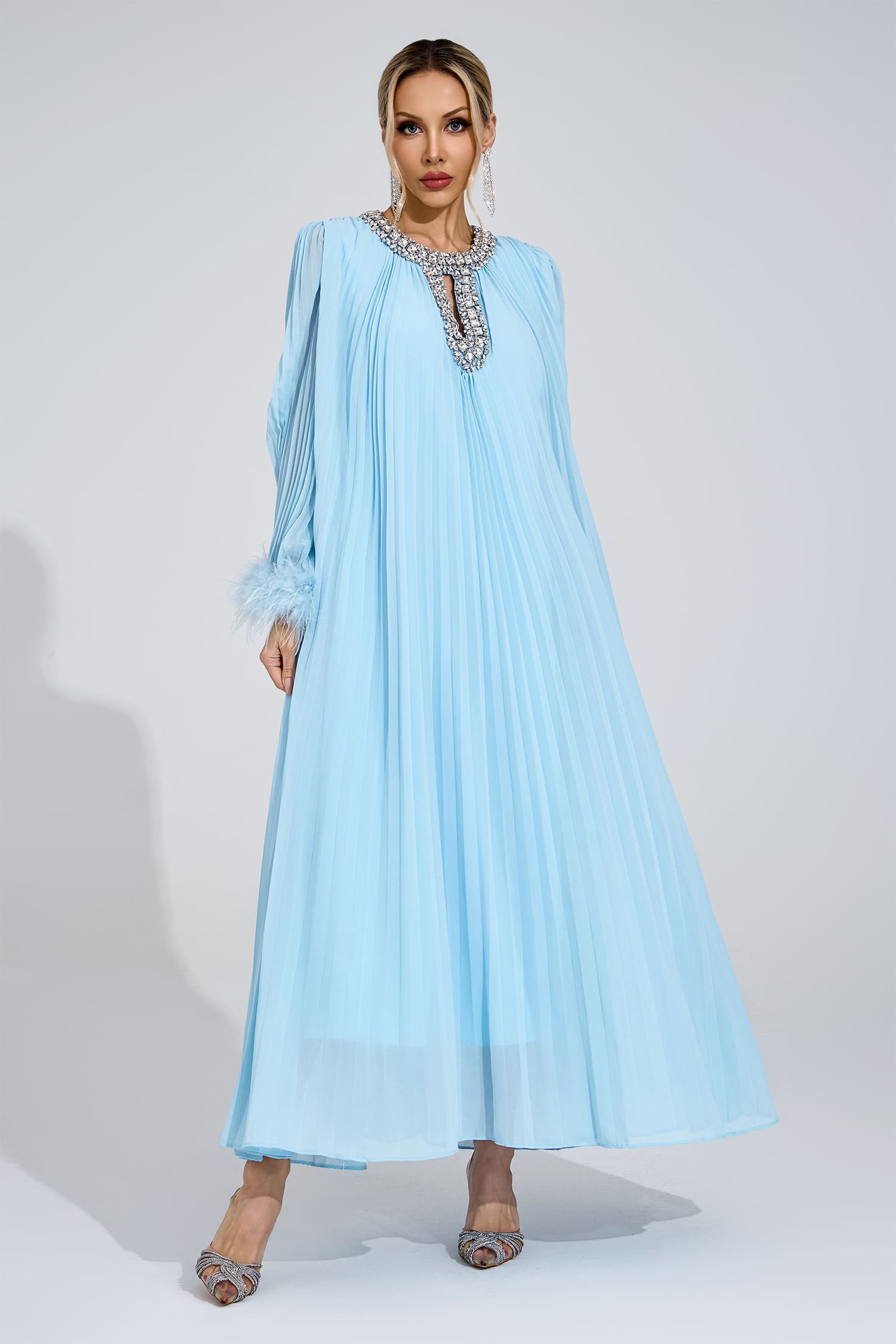 Joran Blue Feather Maxi Dress