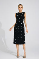 Phaevric Black Beaded Midi Dress
