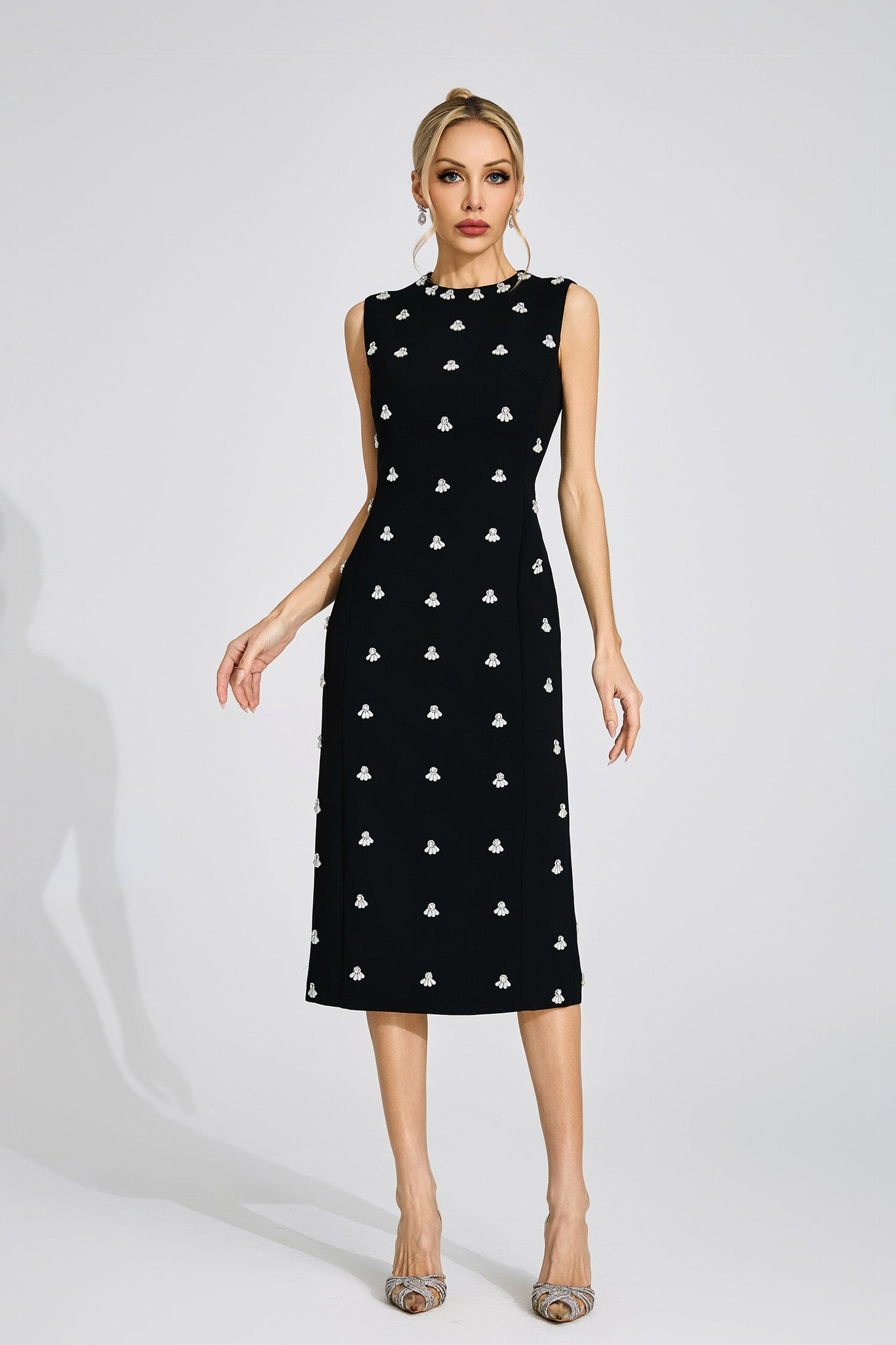 Phaevric Black Beaded Midi Dress