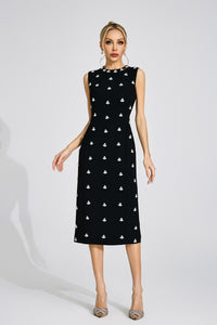 Phaevric Black Beaded Midi Dress