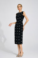 Phaevric Black Beaded Midi Dress