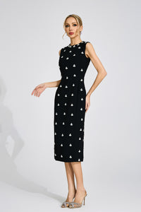 Phaevric Black Beaded Midi Dress