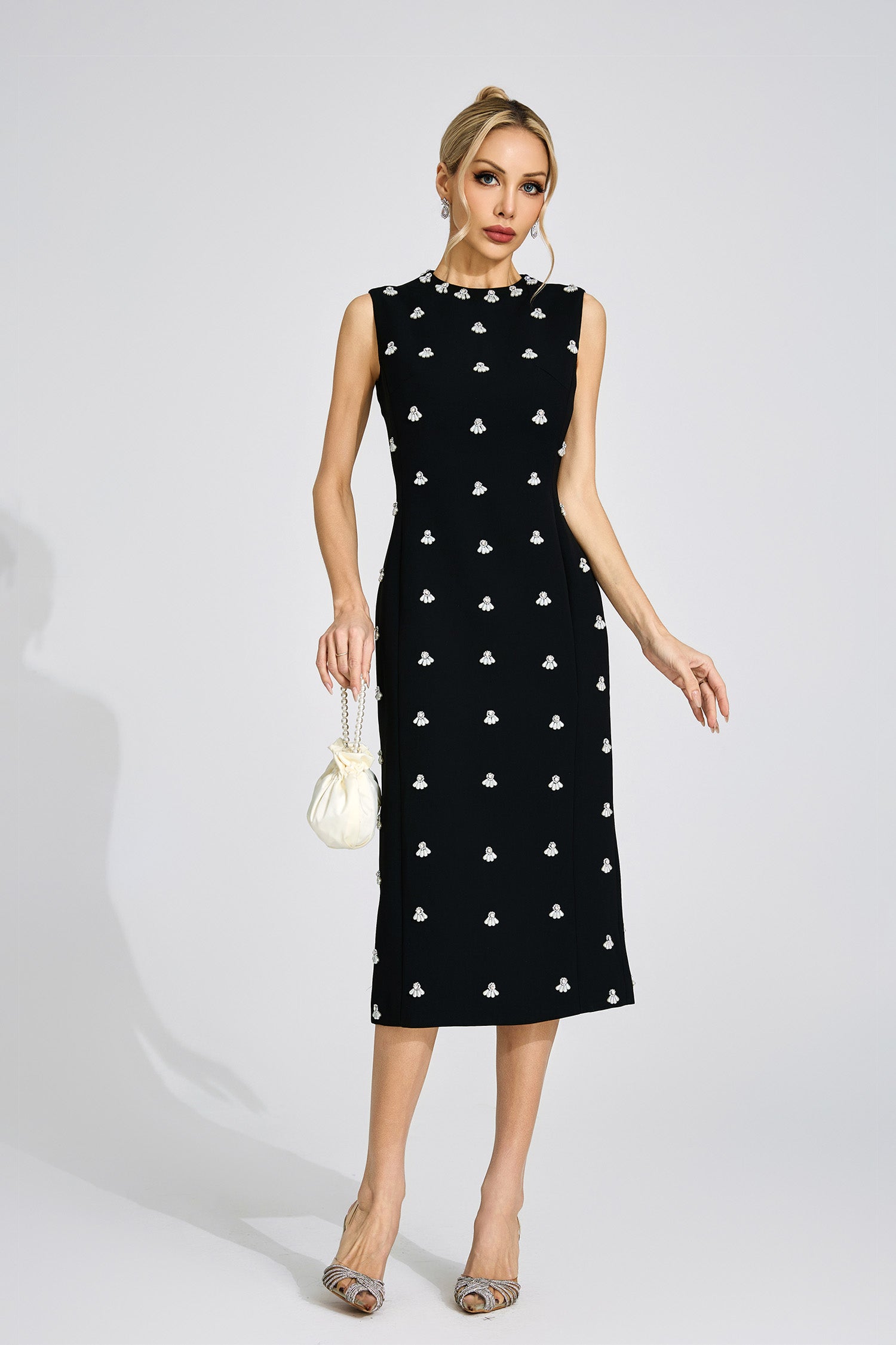 Phaevric Black Beaded Midi Dress