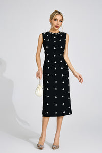 Phaevric Black Beaded Midi Dress