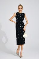 Phaevric Black Beaded Midi Dress