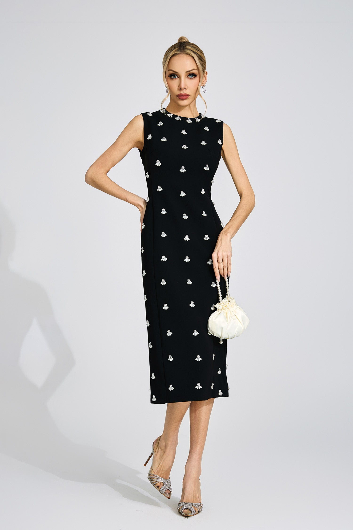 Phaevric Black Beaded Midi Dress